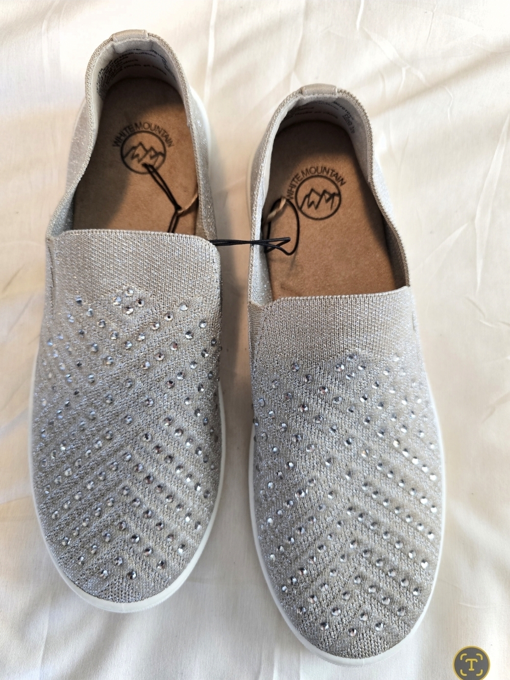 White Mountain Upbring SlipOn Silver/Gold Sneakers w/Rhinestones-US W 10-NWOB